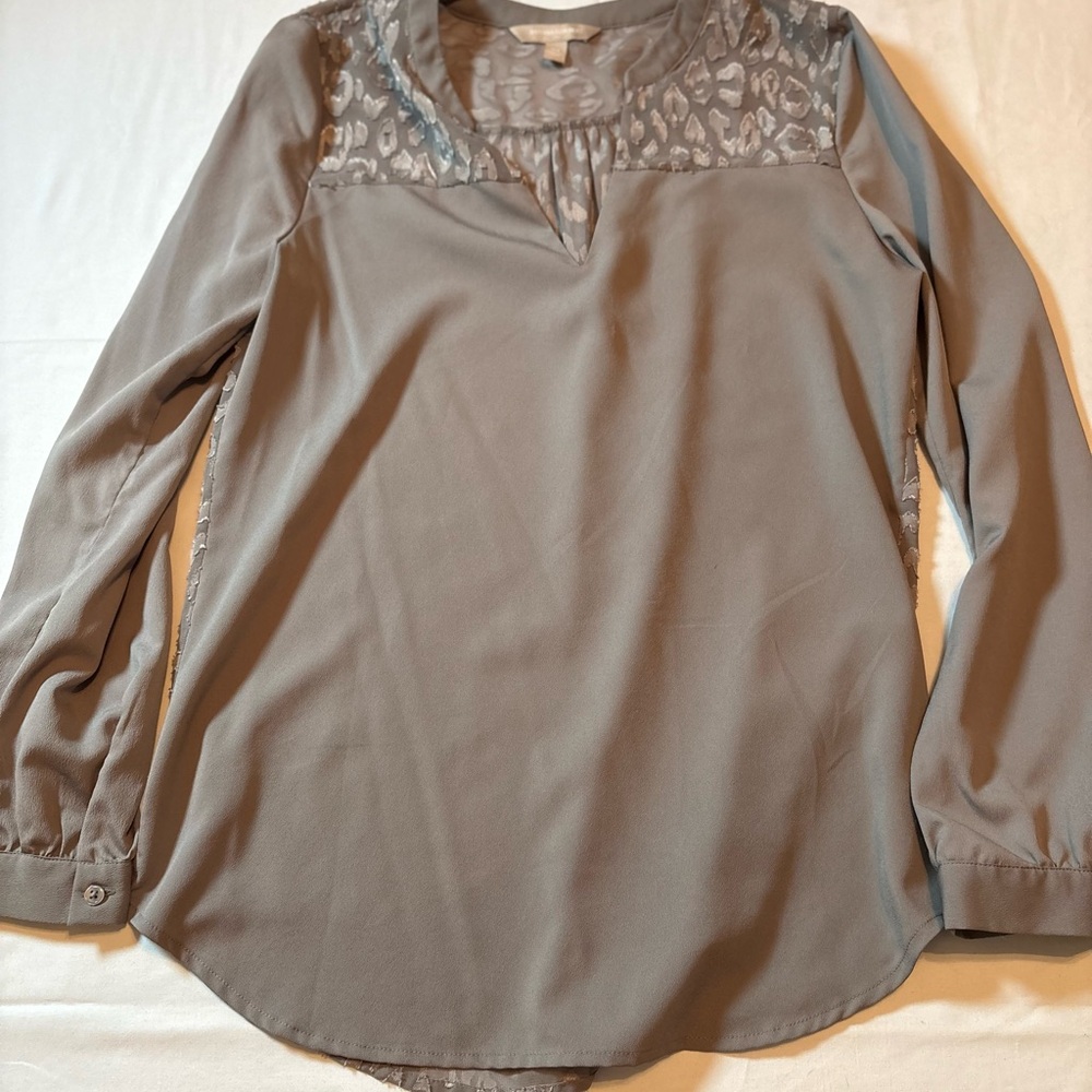 Banana Republic Gray Blouse with Sheer Accents